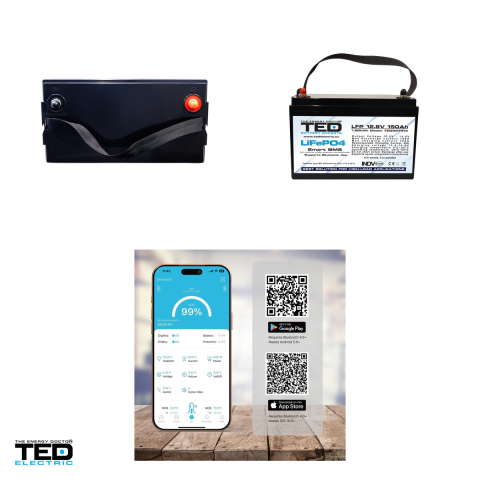 Acumulator LiFePO4 TED Electric 12,8 V, 150 Ah, 1920 Wh, BMS integrat, Bluetooth, 330 x 171 x 215 mm, borne M8, TED007414 [3]