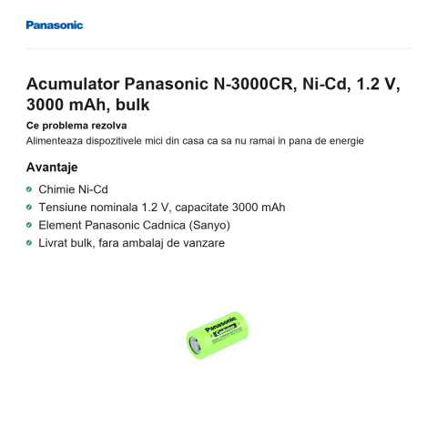 Acumulator Panasonic N-3000CR, Ni-Cd, 1.2 V, 3000 mAh, bulk [1]