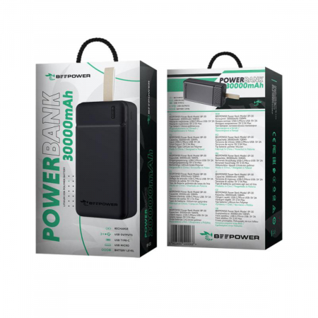 Acumulator portabil tip Power bank BeePower BP-30 50006, 30000mAh, 2.1A, 2xUSB, cablu microUSB, negru [2]