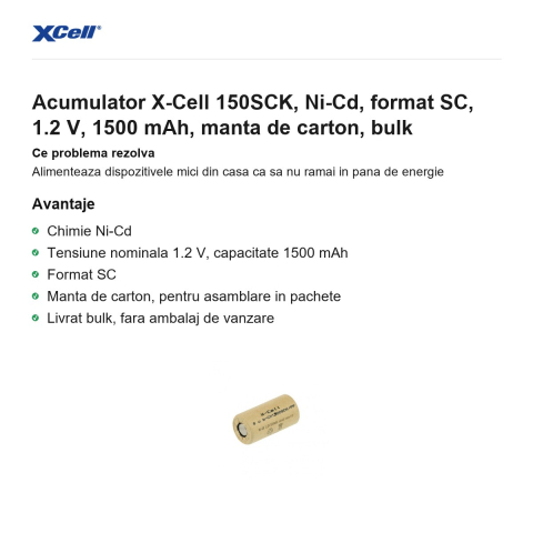 Acumulator X-Cell 150SCK, Ni-Cd, format SC, 1.2 V, 1500 mAh, manta de carton, bulk [1]