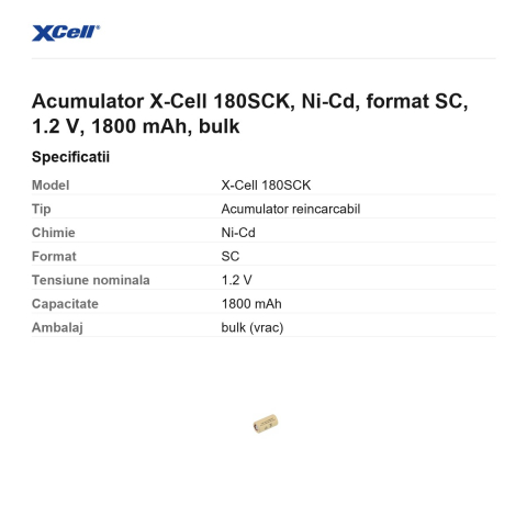 Acumulator X-Cell 180SCK, Ni-Cd, format SC, 1.2 V, 1800 mAh, bulk [2]