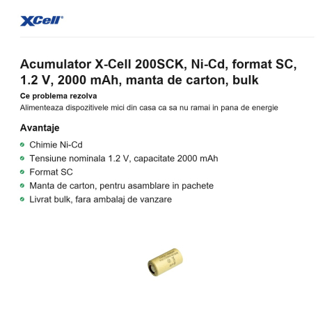 Acumulator X-Cell 200SCK, Ni-Cd, format SC, 1.2 V, 2000 mAh, manta de carton, bulk [1]