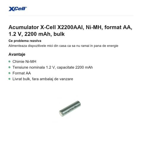 Acumulator X-Cell X2200AAI, Ni-MH, format AA, 1.2 V, 2200 mAh, bulk [1]