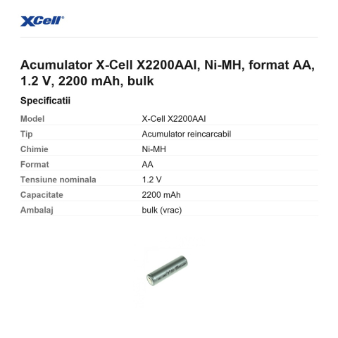 Acumulator X-Cell X2200AAI, Ni-MH, format AA, 1.2 V, 2200 mAh, bulk [2]