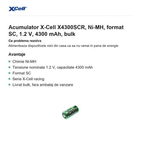 Acumulator X-Cell X4300SCR, Ni-MH, format SC, 1.2 V, 4300 mAh, bulk [1]