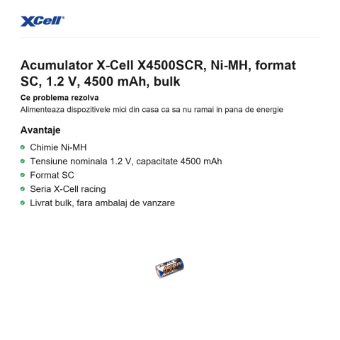 Acumulator X-Cell X4500SCR, Ni-MH, format SC, 1.2 V, 4500 mAh, bulk [1]