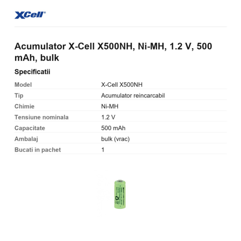 Acumulator X-Cell X500NH, Ni-MH, 1.2 V, 500 mAh, bulk [2]
