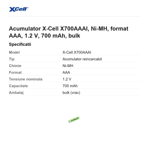 Acumulator X-Cell X700AAAI, Ni-MH, format AAA, 1.2 V, 700 mAh, bulk [2]