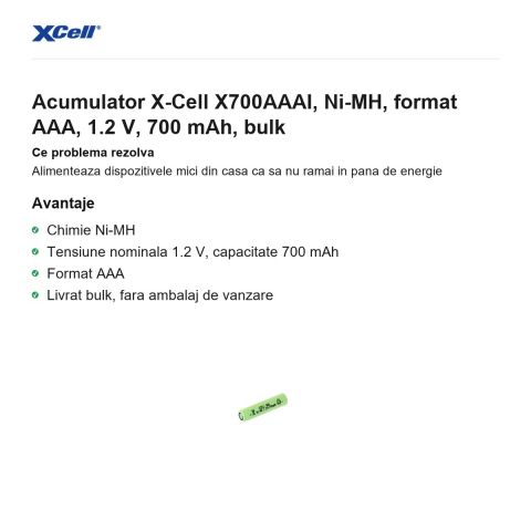 Acumulator X-Cell X700AAAI, Ni-MH, format AAA, 1.2 V, 700 mAh, bulk [1]