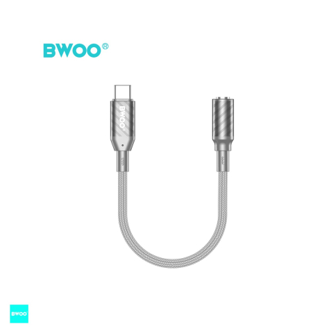 Accesorii IT - Adaptor BWOO BZ65 Audio & Data, USB-C tata la Jack 3.5 mm mama, cablu 0.18m, AUX 3.5mm la Type-C, gri