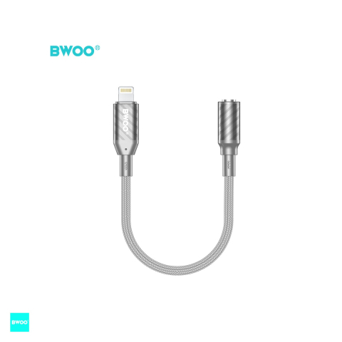Adaptoare smartphone - Adaptor BWOO BZ66 Audio & Data, tip Lightning tata la Jack 3.5 mm mama, cablu 0.18m, AUX 3.5mm la tip Lightning, gri