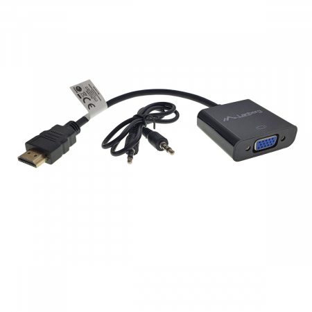 Adaptoare HDMI - Adaptor, convertor semnal HDMI la VGA + jack 3.5mm audio mama, AD-0017-BK, Lanberg, unidirectional