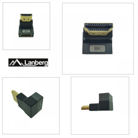 Adaptor HDMI tata la HDMI mama, 8K, unghi 90 grade, inclinat in jos, Lanberg 44099, DSC, eARC, HDR, carcasa aluminiu, argintiu [3]