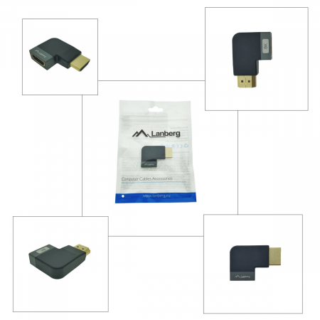 Adaptor HDMI tata la HDMI mama, 8K, unghi 90 grade, inclinat la dreapta, Lanberg 44102, DSC, eARC, HDR, carcasa aluminiu, argintiu [4]