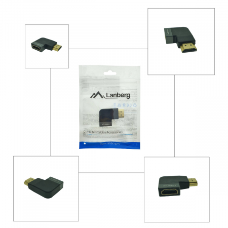 Adaptor HDMI tata la HDMI mama, 8K, unghi 90 grade, inclinat la stanga, Lanberg 44101, DSC, eARC, HDR, carcasa aluminiu, argintiu [4]