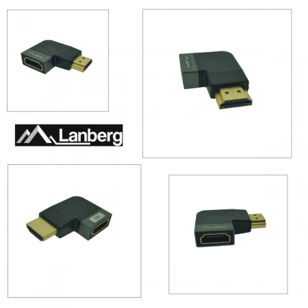 Adaptor HDMI tata la HDMI mama, 8K, unghi 90 grade, inclinat la stanga, Lanberg 44101, DSC, eARC, HDR, carcasa aluminiu, argintiu [3]