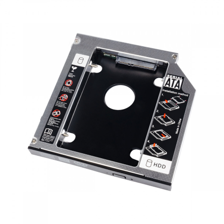 Produse EmagMarketplace - Adaptor inlocuire unitate optica 5.25'' cu HDD 2.5'' sau SSD 12.7mm, din otel zincat, cu accesorii