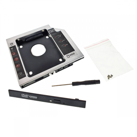 Adaptor inlocuire unitate optica 5.25'' cu HDD 2.5'' sau SSD 12.7mm, din otel zincat, cu accesorii [2]