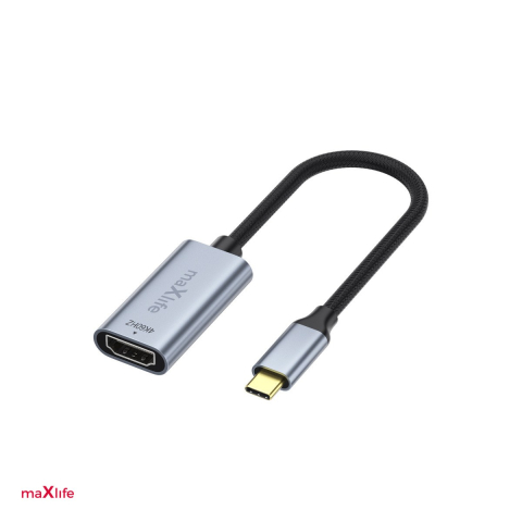 Conectica IT - Adaptor Maxlife MXHC-01, HDMI mama la USB-C tata, 4K 60HZ, lungime cablu 15 cm, Negru