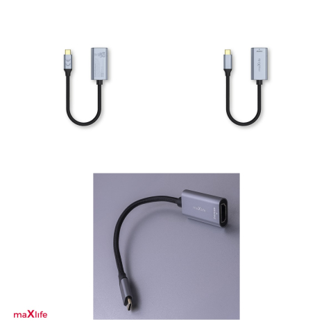 Adaptor Maxlife MXHC-01, HDMI mama la USB-C tata, 4K 60HZ, lungime cablu 15 cm, Negru [3]