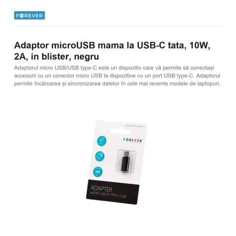 Adaptor microUSB mama la USB-C tata, 10W, 2A, in blister, negru [1]