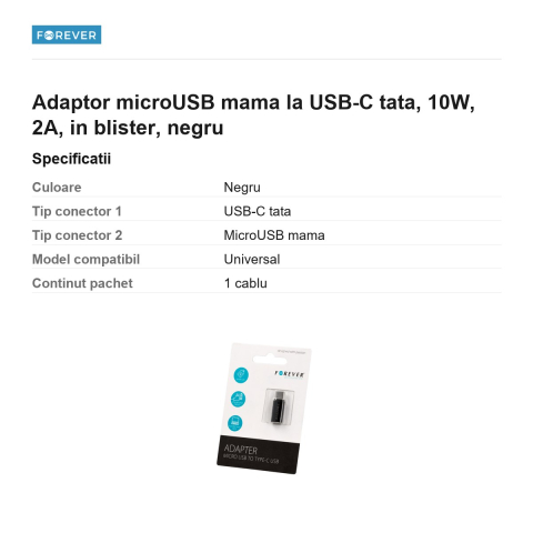 Adaptor microUSB mama la USB-C tata, 10W, 2A, in blister, negru [2]