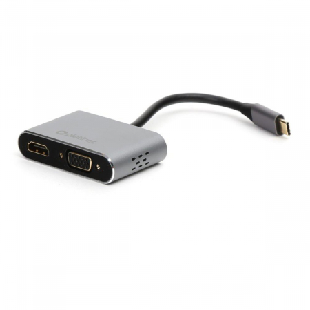 Adaptoare Type C - Adaptor multimedia USB tip C tata la HDMI mama si VGA mama, Platinet 45224, rezolutie maxima HDMI 4K la 30 Hz si VGA Full HD 1080p la 60 Hz