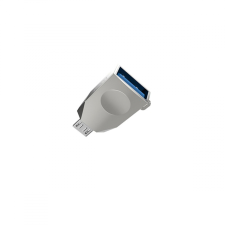 Adaptor OTG microUSB tata la USB 3.0 mama, HOCO UA10, carcasa aliaj de zinc, cu snur elastic, argintiu [2]