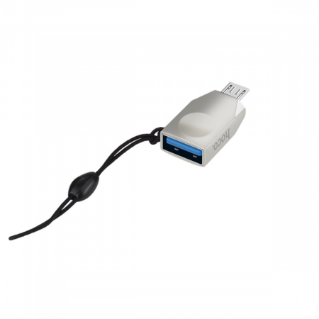 Adaptoare smartphone - Adaptor OTG microUSB tata la USB 3.0 mama, HOCO UA10, carcasa aliaj de zinc, cu snur elastic, argintiu