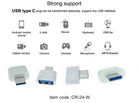 Adaptor OTG USB 2.0 mama la USB tip C tata, alimentare, conectare si transfer de date, alb [6]