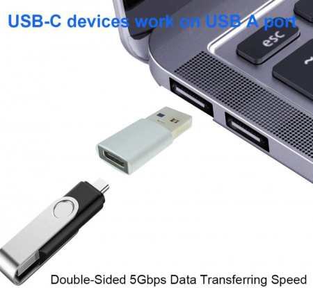 Adaptor OTG USB 3.1 tata la USB tip C mama, carcasa aluminiu, Data C 080, alimentare si transfer de date, gri [8]