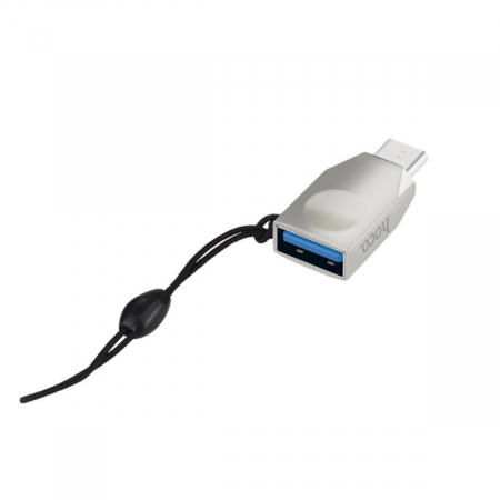 Adaptoare smartphone - Adaptor OTG USB tip C tata la USB 3.0 mama, HOCO UA9, carcasa aliaj de zinc, cu snur elastic, argintiu
