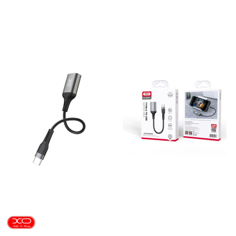 Adaptor OTG XO NB201, USB-C tata la USB 2.0 mama, cablu 0.15m, pentru date si incarcare, in cutie, negru [3]