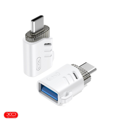 Adaptoare smartphone - Adaptor OTG XO NB256B, USB-C tata la USB 2.0 mama, cu orificiu de agatare, pentru date si incarcare, in cutie, alb
