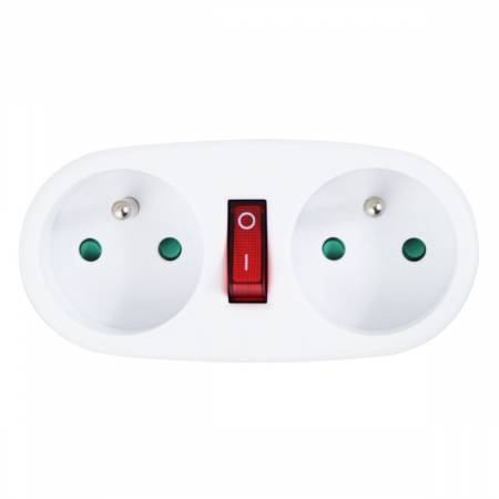 Prize electrice - Adaptor priza dubla cu un intrerupator, 3680W, 16A, cu impamantare, dimensiuni 107 x 805 x 52 mm, alb