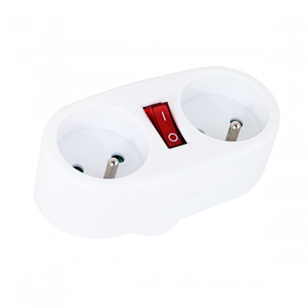 Adaptor priza dubla cu un intrerupator, 3680W, 16A, cu impamantare, dimensiuni 107 x 805 x 52 mm, alb [2]