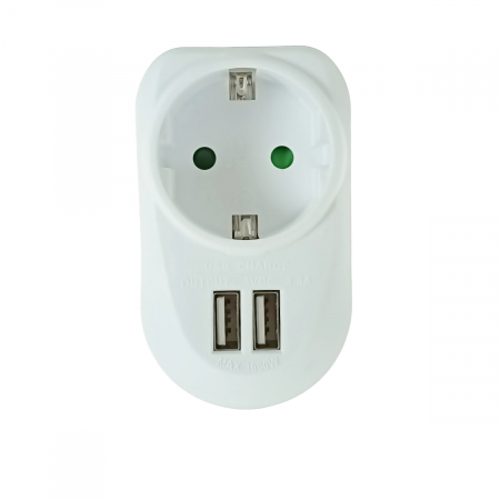 Adaptoare priza - Adaptor priza Schuko cu 2xUSB, 21906, 5V 3.4A, 3680W, 250V 16A, alb