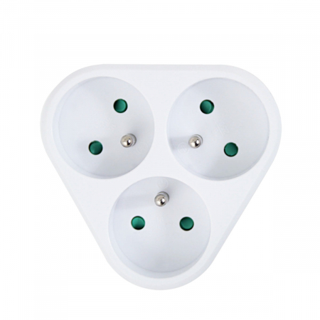 Adaptor priza tripla triunghiulara, 3680W, 16A, cu impamantare, dimensiuni 87 x 87 x 75 mm, alb [1]