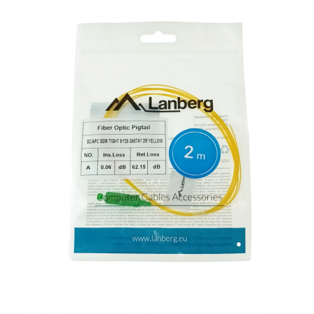 Adaptor retea fibra optica coada/Pigtail cu conector SC/APC, lungime 2m, Lanberg 43350, Semi Tight SM G657A1, galben [3]