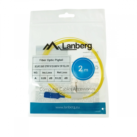 Adaptor retea fibra optica coada/Pigtail cu conector SC/UPC, lungime 2m, Lanberg 43352, Easy Strip SM G657A1, galben [3]