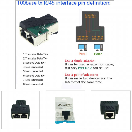 Adaptor splitter, RJ45 mama la 2 x RJ45 mama, cuplaj LAN, Lanberg 42380, negru [3]