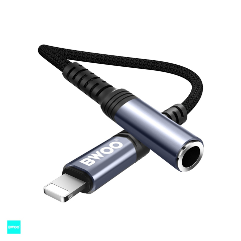 Adaptoare smartphone - Adaptor tip Lightning AUX BZ48, conector tip Lightning la Jack 3.5 mm mama, cablu 0.18m cu invelis exterior impletit si capetele intarite ranfosate pentru rezistenta, carcasa conectorilor realizat din