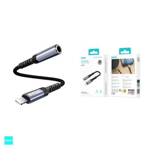 Adaptor tip Lightning AUX BZ48, conector tip Lightning la Jack 3.5 mm mama, cablu 0.18m cu invelis exterior impletit si capetele intarite ranfosate pentru rezistenta, carcasa conectorilor realizat din [4]