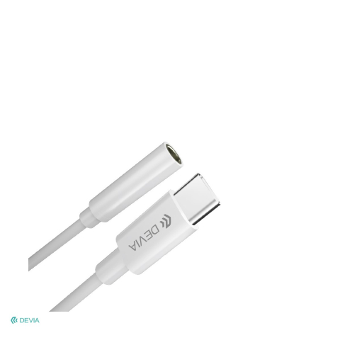 Adaptoare smartphone - Adaptor Type-C AUX Devia EC608, USB-C tata la Jack 3.5 mm mama, cablu 0.1m, pentru functii audio si incarcare, alb