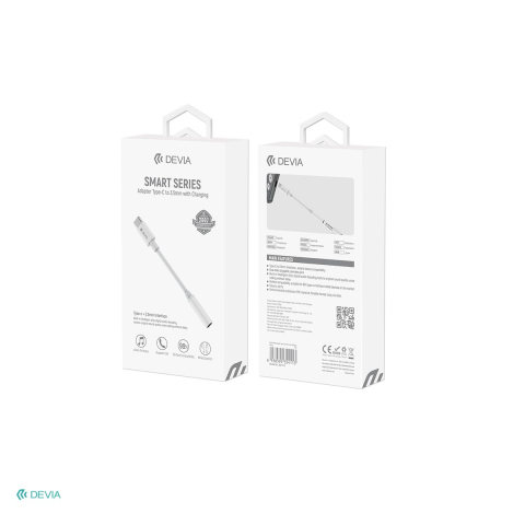 Adaptor Type-C AUX Devia EC608, USB-C tata la Jack 3.5 mm mama, cablu 0.1m, pentru functii audio si incarcare, alb [3]