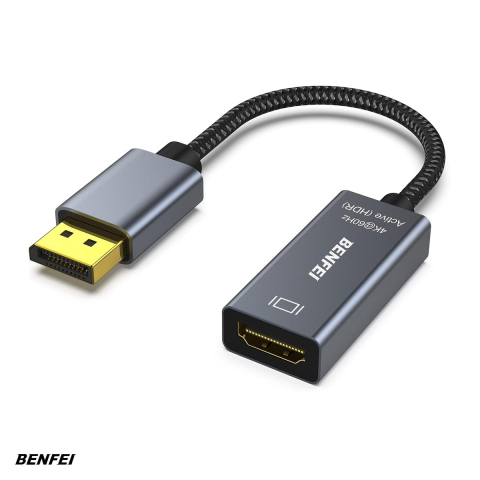 Conectica IT - Adaptor unidirectional Benfei activ DisplayPort tata la HDMI mama, 4K 60Hz, cablu 0.26m, suport HDR si audio necomprimat 7.1, Gri