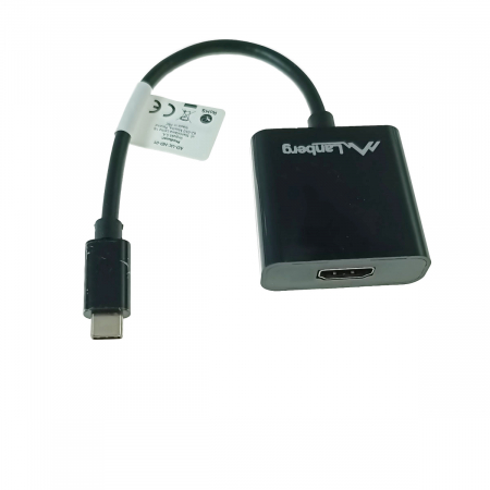 Adaptoare Type C - Adaptor USB-C tata la HDMI mama, Lanberg 41848, interfata USB 3.1 gen.1, FHD, 2.7Gbps, cablu 15cm, negru
