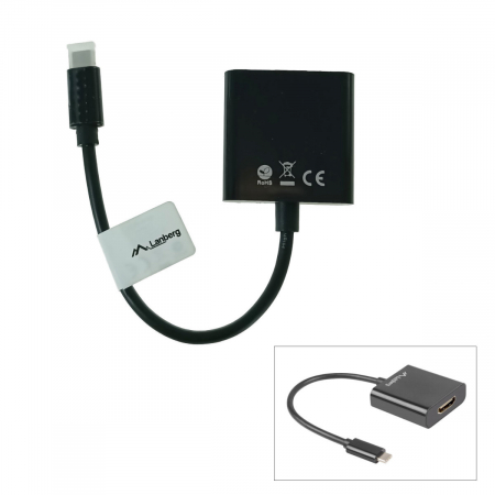 Adaptor USB-C tata la HDMI mama, Lanberg 41848, interfata USB 3.1 gen.1, FHD, 2.7Gbps, cablu 15cm, negru [1]