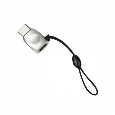 Adaptoare smartphone - Adaptor USB tip C tata la microUSB mama, HOCO UA8, carcasa aliaj de zinc, cu snur elastic, argintiu