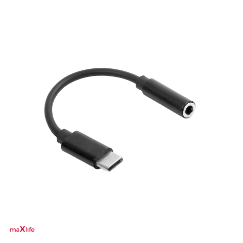 Adaptoare smartphone - AdaptorType-C AUX Maxlife MXJC-02, USB-C tata la Jack 3.5 mm mama, permite suntet stereo clar si dinamic pana la 24-bit - 48 kHz, suport pentru toate functiile standard ale castilor cu fir, negru